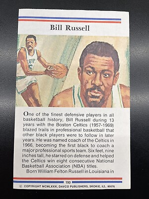 #ad 1981 True Value Booklet Card. Bill Russell # 193 All Time Great Sports Stars Col $4.00