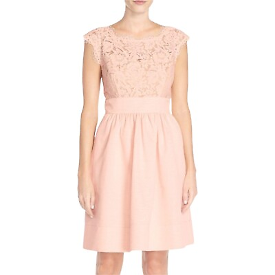 #ad Eliza J Womens A Line Dress Pink Lined Scoop Neck Sleeveless Lace Back Zip 6 New $30.38