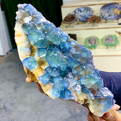 #ad 3.64LB Rare Natural blue cubic fluorite mineral crystal sample China $1184.25