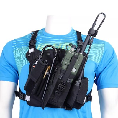 #ad Tactical Vest Outdoor Multifunctional Backpack Chest Bag Walkie Talkie Handheld $33.74