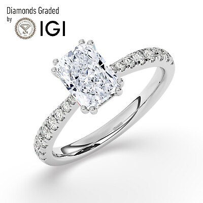 #ad IGI 2 CT Solitaire Lab Grown Radiant Diamond Engagement Ring 18K White Gold $1820.20