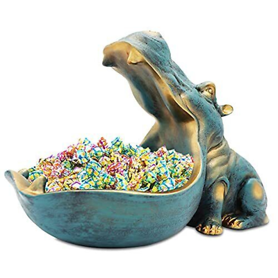 #ad Hippo Statue Home Resin Hippopotamus Figurine Fun Candy Dishkey Bowlbig Mouth Sc $51.75