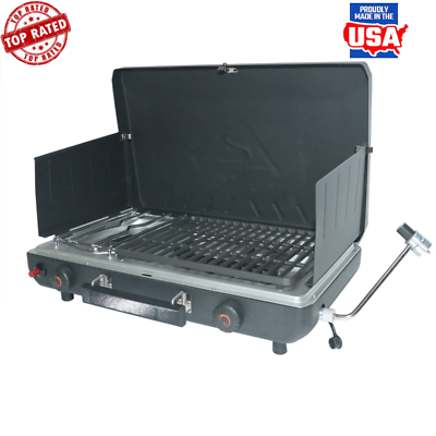 #ad Propane Portable 2 Burner Grill W Wind Guards Camp Stove Durable Steel Black US $111.39