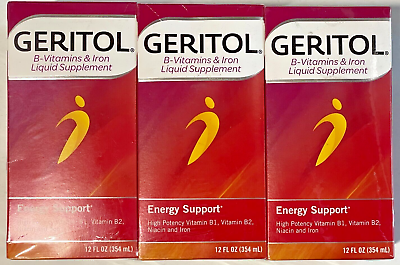 #ad Pack of 3 Geritol B Vitamins amp; Iron Liquid Supplement Energy Support 12 fl oz $33.95