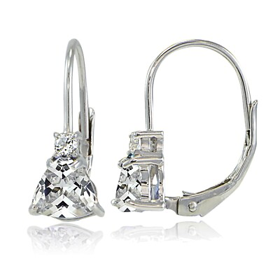#ad #ad Sterling Silver Cubic Zirconia Trillion Cut Leverback Drop Earrings $15.76