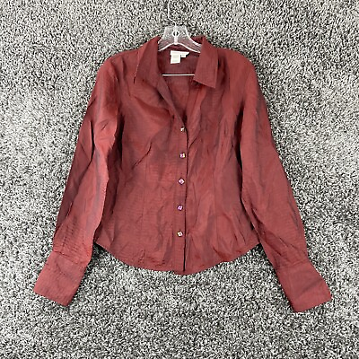 #ad Cold water Creek Blouse Women’s PS Petite Button Up Long Sleeve Red Shimmer $13.95