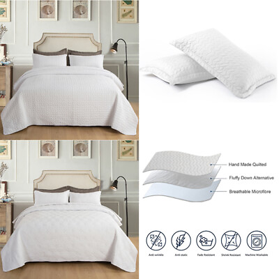 #ad #ad 3x Quilts Set Twin Queen King White Bedspreads with 2 Pillowcase Comforter Set $24.98