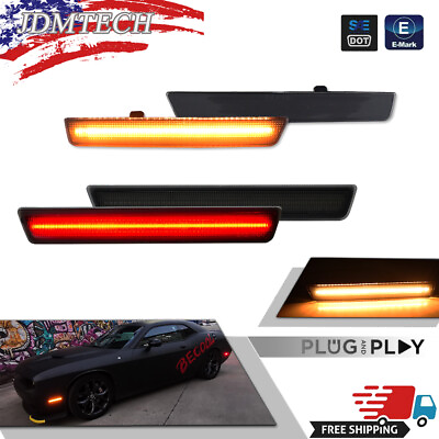 #ad Frontamp;Rear Lens Side Marker Lights LED Kit For 2015 2023 Dodge Challenger Smoked $26.59