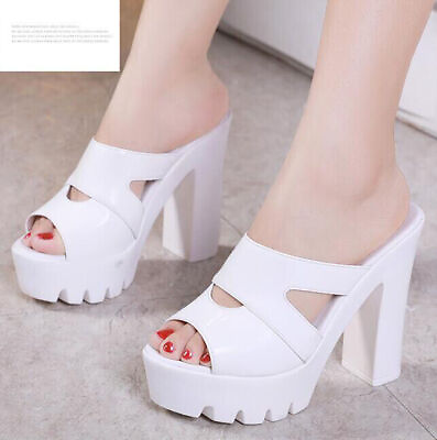 #ad New Womens Platform Sandals Peep Toe Ladies Hollow Out High Heel Shoes Slip On $34.94