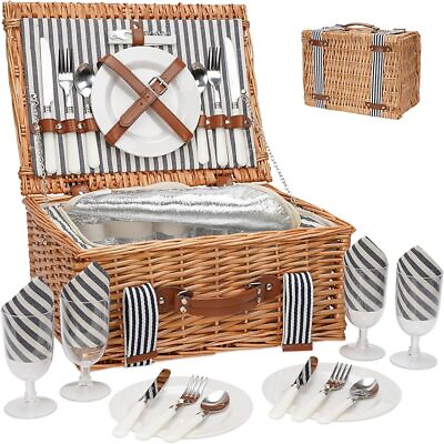 #ad Picnic Basket for 4 Persons Wicker Camping Baskets Set for Spring Outdoor Party $39.79
