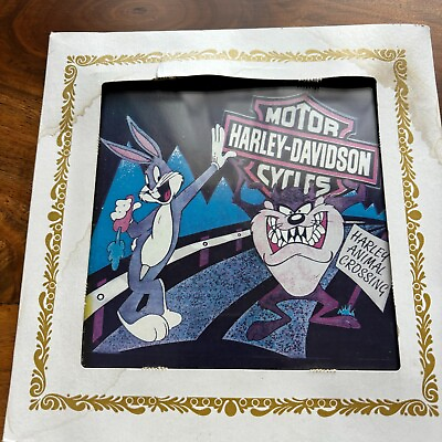 #ad Harley Davidson Motorcycles Carnival Glass Mirror Bugs Bunny Tasmanian 6x6 $14.99