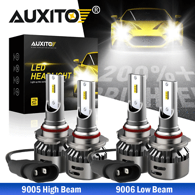 #ad AUXITO 9005 9006 LED Combo Headlight Bulbs High Low Beam Kit 6000K White 18000LM $38.99