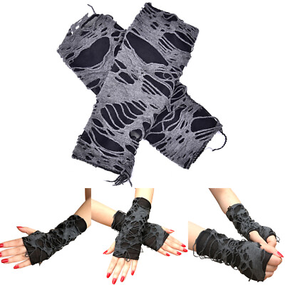 #ad A Pair Gothic Arm Warmer Fingerless Beggar Punk Halloween Gloves Hole Cospla ❤TH $7.31