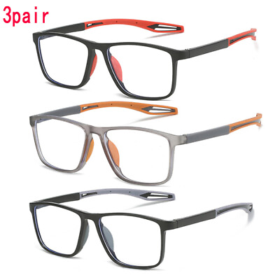 #ad 3PK Men TR90 Anti blue Light Square Reading Glasses Sport Lightweight Glasses $15.99