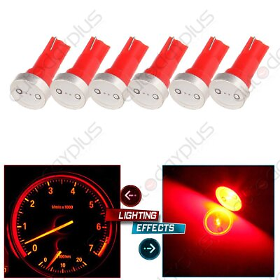 #ad 6Pcs Red High Power T5 Car Wedge Dashboard Cluster Gauge 73 74 LED Light Bulbs $8.87
