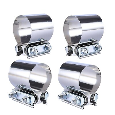 #ad 4pcs 4quot; T304 Stainless Steel Butt Joint Band Muffler Exhaust Pipe Clamp Sleeve $26.99