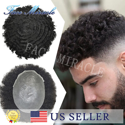 #ad Afro Toupee for Black Men PU African American Mens Hairpiece Ultra Thin Skin Wig $169.00