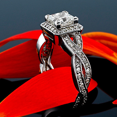 #ad 1.20 Carat F VS2 Natural Diamond Engagement Ring Princess Cut White Gold Treated $2150.50