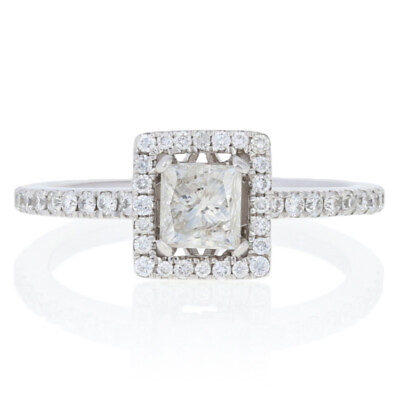 #ad NEW .94ctw Princess Cut Diamond Engagement Ring 14k White Gold Square Halo $899.99