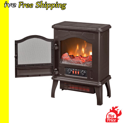 #ad Electric Stove Heater Flame Fireplace Infrared 1500W Quartz Bronze Freestanding $108.00