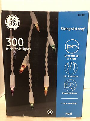 #ad 300 GE Multi String A Long Icicle Style Lights White Wire Lighted Length 13.2 ft $11.00