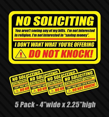 #ad 5x No Soliciting sticker window office store label decal business no knocking $4.99