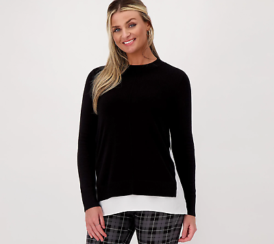#ad NEW Isaac Mizrahi Live Women#x27;s Top Sweater Sz 2X Layered Look Pitch Black $21.99