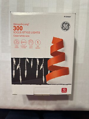 #ad GE Icicle Style Lights String A Long 300ct Clear light White Wire13.2 Ft long $15.99