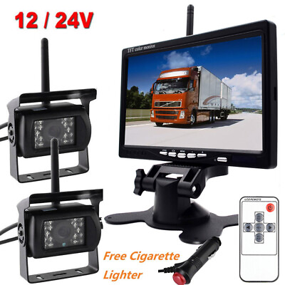 #ad Wireless 7quot; Monitor 2x Reverse Rear View Camera Kit for Truck Caravan RVs Bus $119.99