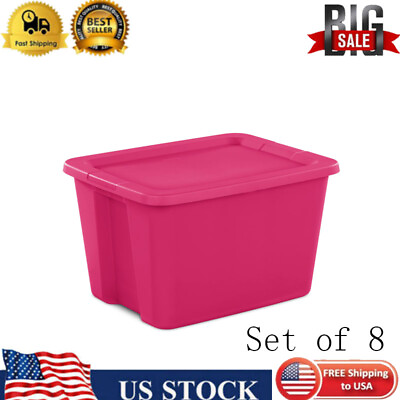 Portable 18 Gallon Tote Box Plastic Storage Box Bin Stackable Container Set of 8 $52.85