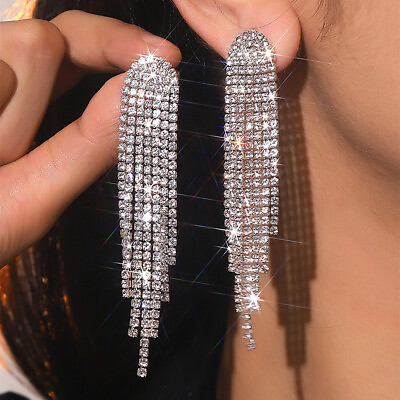 #ad Womens Earrings Long Tassel Earrings Crystal Drop Earrings Dangle Ear Jewelry ZA $1.20