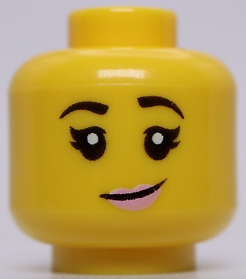 #ad Lego Head Dual Sided Female Black Eyebrows Bright Pink Lips Lopsided Grin Sneer $1.25
