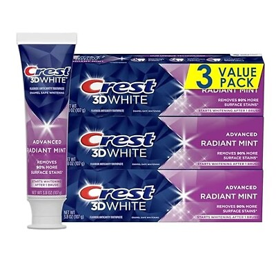 #ad Crest 3D White Toothpaste Radiant Mint 3.8 Ounce Pack of 3 $87.99