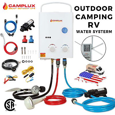 #ad Camplux 5L Tankless Gas Hot Water Heater w Pump Kit Outdoor RV Camping Shower $199.49