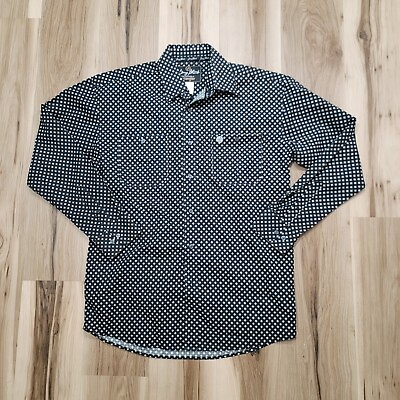 #ad Wrangler George Straight Shirt Mens Large Black Long Sleeve Geometric Western $18.95