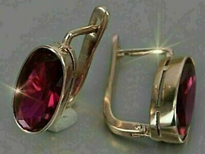 #ad 3.Ct Oval Red Garnet Simulated Diamond DropDangle Earrings 925 Silve Gold Plated $48.32