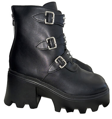 #ad New Boots Platform Punk Gothic Womens zip Chunky Heels Buckles Studs Size 11.5 $16.99