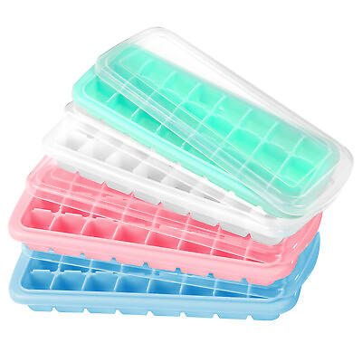#ad HUMBEE Soft Silicone Ice cube Tray with PP Lid BPA free 24 or 36 Cubes $7.99