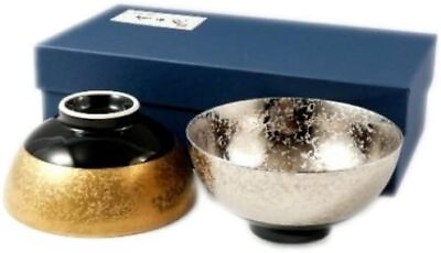 #ad Arita Yaki Ware Yagenji Kiln Gold amp; Platinum Dark Black Glazing Pair Rice Bowl $144.99