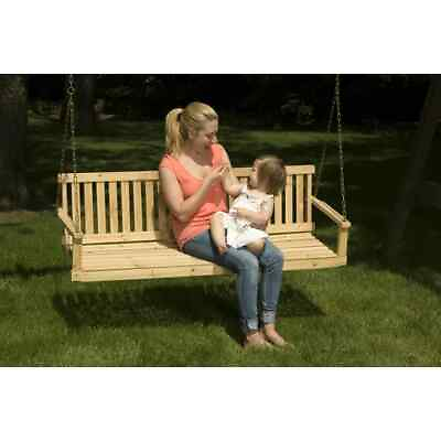 #ad 5#x27; Wooden Porch Swing Outdoor Patio Natural Wood Bench Hanging Garden Seat Chair $129.99