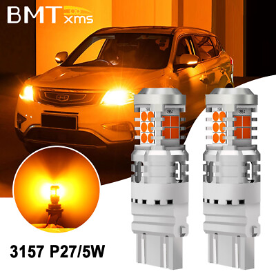 #ad 4157 3156 3157 Amber Yellow LED Turn Signal Light Bulbs CANBUS Anti Hyper Flash $17.99