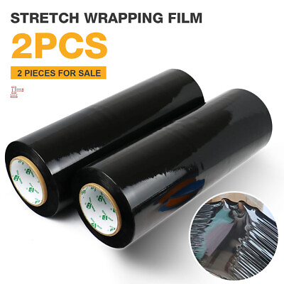 #ad 2 Rolls 18quot;x1500FT 100 Gauge Black Pallet Wrap Stretch Films Hand Shrink Wrap $32.90