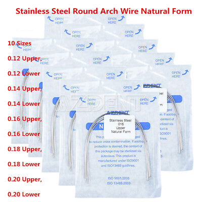 #ad 50X AZDENT Dental Ortho Round Arch Wires Natural Stainless Steel 12 14 16 18 20 $37.59