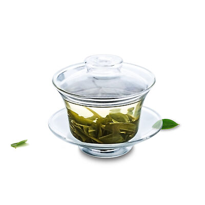#ad 1x Heat Resistant Glass Clear Kungfu Teacup Gaiwan w Saucer amp; Lid 150ml $12.32