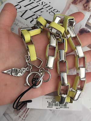 #ad Diane von Furstenberg necklace 20quot; Yellow Leather amp; Silve Rhodium Plated NEW$178 $110.00