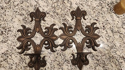 #ad Wall Mount Candlestick Base — Pair Gothic Candle Holders — 2 Ornate French Count $68.00