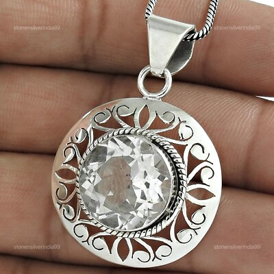 #ad Natural Crystal Gemstone Pendant Bohemian Clear 925 Sterling Silver Jewelry H67 $31.23