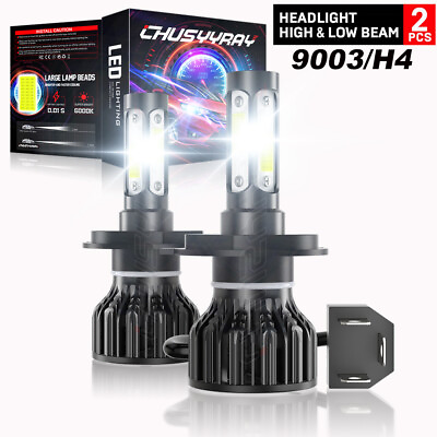 #ad 4sides H4 9003 LED Headlight Bulbs Hi Low Beam Conversion Kit 6000K White 6000LM $13.99