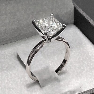 #ad RARE 2.70 Ct Certified Princess Cut White Diamond Solitaire Ring 925 Silver $125.00