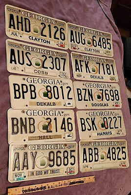 #ad 10 lot License VINTAGE Single Plates MIX State Barn Find CRAFT Color GEORGIA $48.30